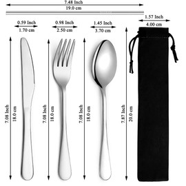 Kyraton Camping Cutlery Set 4 Pieces with Portable Base, Stainless Steel Flatware Camping Utensil Set Travel Silverware Set for Outdoor Picnic Office School Farm Work Lunch Box