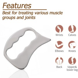 Stainless Steel Gua Sha Tool - Soft Tissue Scraping, Face & Body Massage Scraper for Skin Tightening, Back, Legs, Arms, Neck, Shoulder, Beauty Care with Travel Pouch (D Shape)