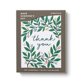 Compendium Boxed Blank Note Cards – 10 Thank You Note Cards – Botanical Wreath Design
