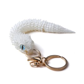 3D Printed Snake Keychain - Realistic Jointed Reptile Keyring, Portable & Durable, Unique Gift for Snake Lovers, Backpack Purse Charm (White)