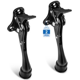 Kickdown Door Stop, 4 Inch Door Stoppers One Touch Heavy Duty Doorstop with Non-Slip Rubber Tip, Black Kick Down Door Stoppers Wall Protectors for Bottom of Door, 2 Pack