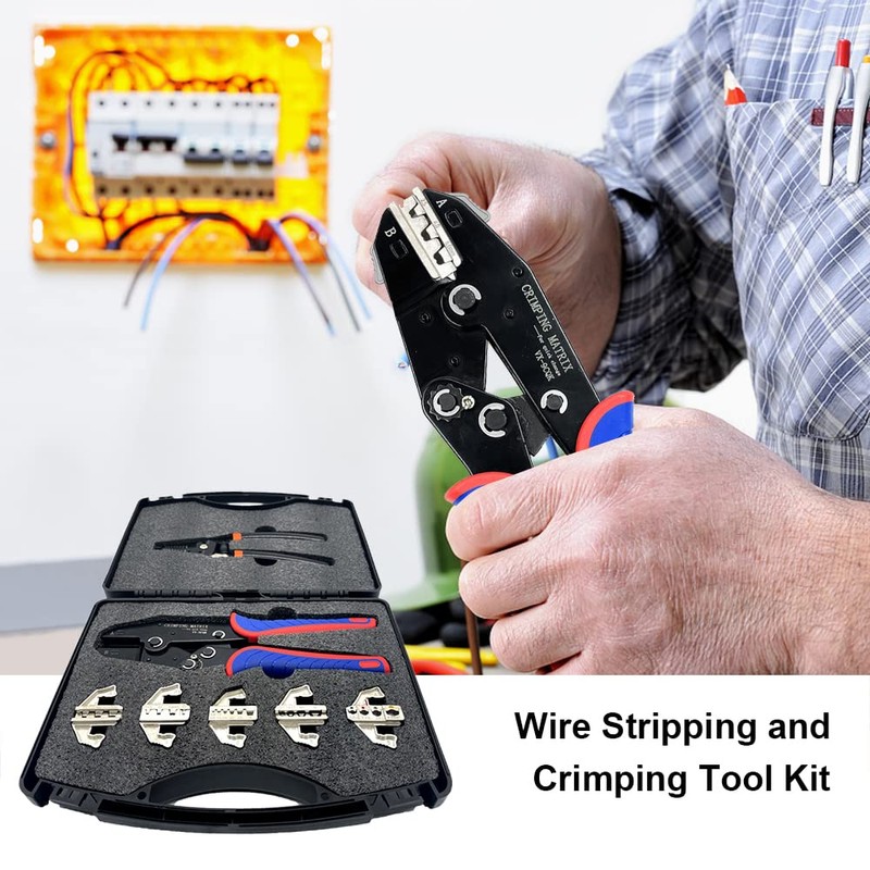 Quick Change Crimping Tool Kit with Box Multifunction Ratcheting Wire