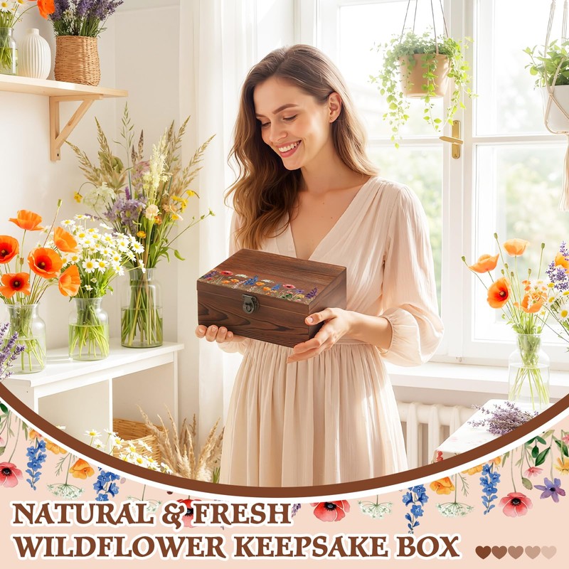 Wedding Wooden Keepsake Box, Flower, Brown, 11.02 x 8.86 x