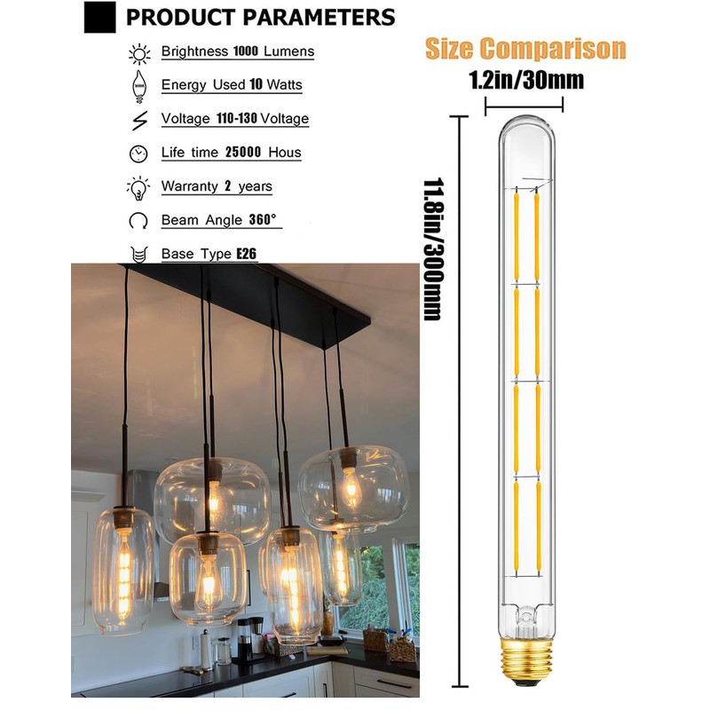 LVYE T10 Tubular Bulbs, Dimmable Led Light Bulb,E26 Medium Base,10W