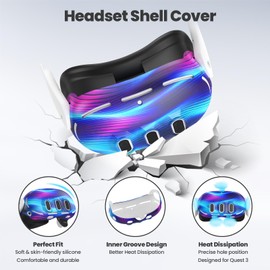 Silicone Cover Set Compatible with Meta/Oculus Quest 3, VR Silicone Face Cover, VR Shell Cover,Touch Controller Grip Cover,Camera Lens Protector Set (Colorful B)