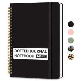 Dotted Spiral Journal Notebook for Women & Men, 140 Pages, Bullet Dotted Notebook for Journaling & Note Taking, Journals for Writing, A5(6"x8") - Black