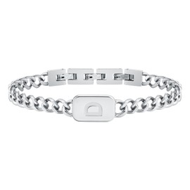 VNOX - Pulsera con inicial para hombres y niños, pulsera de cadena de eslabones cubanos de letras A-Z, ajustable, acero inoxidable sólido, regalo para hombres, papá, novio, Ajustable, Plata, No es una