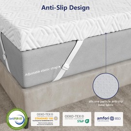 Memory Foam Mattress Topper - 3 Inch Gel Mattress Pad for Pressure Relief, Premium Soft Cooling Sleep Bed Topper, Non-Slip Design with Removable & Washable Cover (White, Queen)