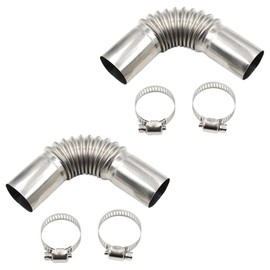 2 PCS Stainless Steel Heater Exhaust Pipes Elbow Connectors ，25mm Diesel Heater Angle with 4 Hose Clamps