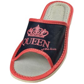 APREGGIO Women's Leather Slippers - Comfort Leather Slippers Women - Handmade with Embroidery - Comfortable Slippers - Women's Slippers Rubber Sole Solid, blue red