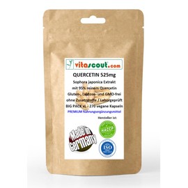 Pure Quercetin from Saphora Japonica 525mg High Dose with 95% Pure Quercetin - 270 Vegan Capsules, No Additives, Made in Germany, Laboratory Tested