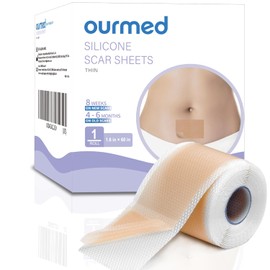 ourmed- Cinta de silicona para cicatrices Ourmed (rollo de 1,6" x 60" - 1,5 m), láminas de silicona de grado médico para la eliminación de cicatrices, hipoalergénicas para cicatrices nuevas y antiguas