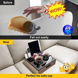 KindGa Couch Cup Holder, Waterproof Anti-Spill Couch Drink Holder for Snacks Beverage Remote, Food Grade Silicone Wooden Couch Caddy for Bed Car Seat Beach Tray (Black)