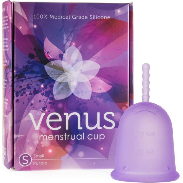 Venus Menstrual Cup – 100% Medical Grade Silicone Reusable Period Cup – Unique Design to Ease Your Period Cycle – Eco-Friendly Tampon Alternative – Made in USA – Size Small – Purple