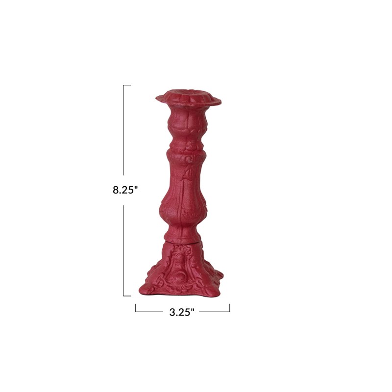 Creative Co-Op Embossed Cast Aluminum Taper Candleholder, Red