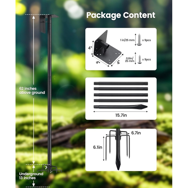 75" Heavy Duty Bird Feeder Pole, 1" Metal Adjustable Outdoor
