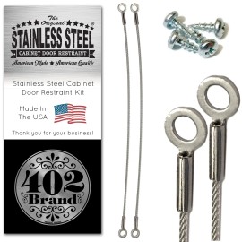 402 Brand Stainless Steel Cabinet Door Restraint Kit. Made in USA. Flexible Braided Cab...
