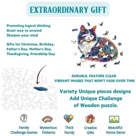 Jollitot Lazy Cute Cat Wooden Puzzles 95 Pieces Puzzles Gifts for Adults 8.5x7.7in Wooden