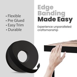 Edge Supply Black Melamine 7/8 inch X 250 ft roll of Black Edge Banding – Pre-glued Flexible Edging – Easy Application Iron-On Edging for Cabinet Repairs, Furniture Restoration