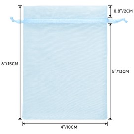 G2PLUS Blue Organza Bags 4x6 in, 100PCS Drawstring Organza Bags, Sheer Mesh Jewelry Pouches, Baby Blue Sheer Candy Pouches for Baby Shower, Bridal Shower, Wedding Party Favors