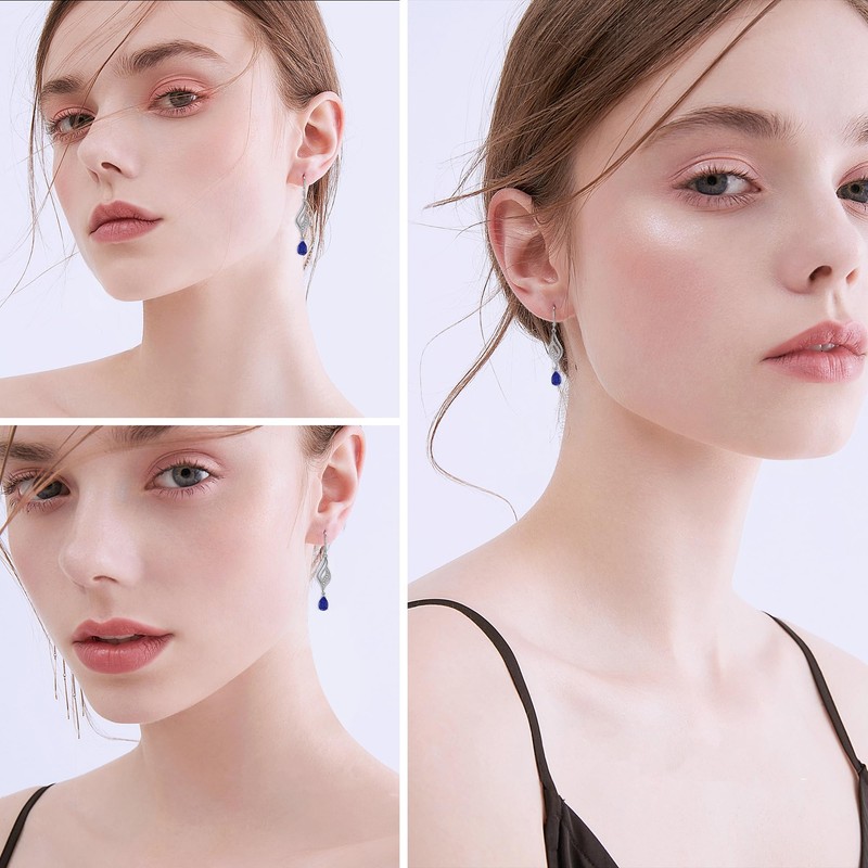 OLIVIASO Sapphire Earrings for Women, 925 Sterling Silver Dangle Drop