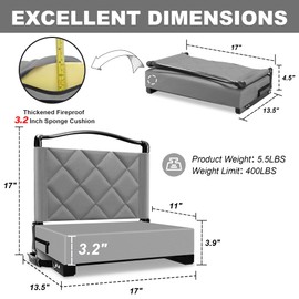 Kaganoon 1pcs Stadium Seats with Back Support Cushion, Folding Stadium Seats for Bleachers Hold up 400lbs, Wide Bleacher Seat with Shoulder Strap & Handle Perfect for Sports Events, Gray