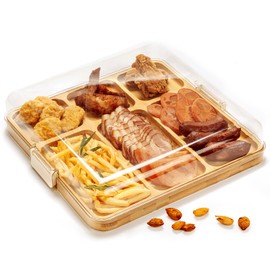 Charcuterie Boards, Bamboo Charcuterie Board with Lid, Cheese Board with Buckle Locking, Cutting Boards for Kitchen, House Warming Gifts New Home, Gifts for Women, 6 Compartments