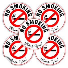 (Set of 5) No Smoking Sticker | 4.5" Circle | 4 Mil Vinyl | LAMINATED | Perfect For Cars | Self Adhesive Decal - UV Protected & Weatherproof - Heavy Duty