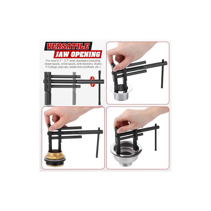 Adjustable T Handle Tub Drain Wrench Strong Grip for 0.7-3.7