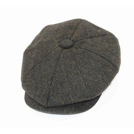 New Herringbone Wool Tweed 8 Panel Baker Newsboy Style Green Flat Cap Hat (Small)