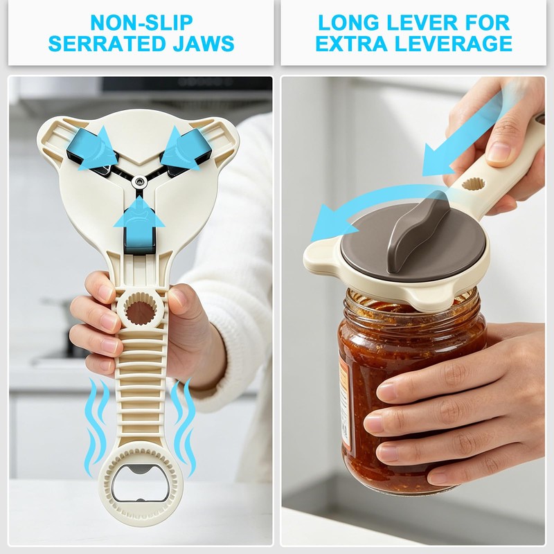 Jar Opener for Seniors& Weak Hands, 4-in-1 Non-Slip Bottle Opener