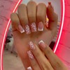 White French Tip Press on Nails Short Square Fake Nails Full Cover Nude False Nails with White Leaf Silver Glitters Designs Glossy Acrylic Nails Spring Summer Stick on Nails for Women Girls