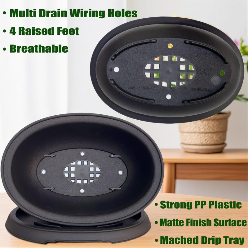 MUZHI 3 Pack Oval Bonsai Training Pot with Drainage Tray,