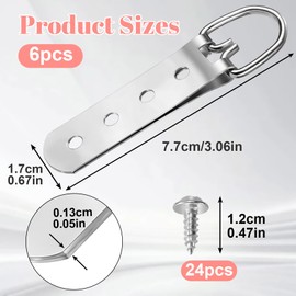 Lekgavd 6PCS Heavy Duty D Ring Picture Hangers, 4 Holes Extra Large Strap Hanger with 24pcs Screws, Metal Picture Hang Solutions for Mirrors, Picture Frame, Paintings