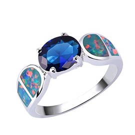 KELITCH Gemstone Opal Rings 925 Sterling Silver Crystal Rings Engagement Promise Rings for Girls Women, Bead, No-Gem-Tye