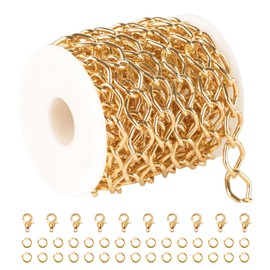 YOUBEIYEE 5 Meters Aluminum Chains for Jewelry Making Gold Plated Necklace Chain for Men and Women Rhomboid Link Chain Roll with Jump Rings and Lobster Clasps