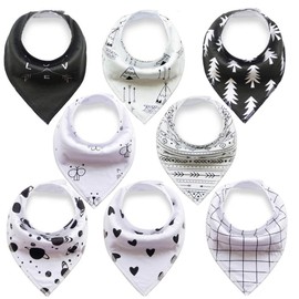 Baby Bandana Drool Bibs with Snaps (8 Pack) for Boys and Girls - Super Absorbent, Soft and Modern (BC072)