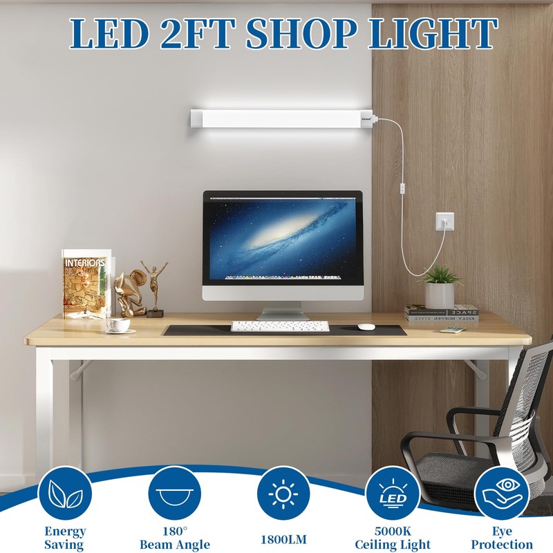 Airand Utility LED Shop Light Fixture 2FT 4FT with Plug,