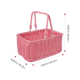 CALLARON Woven Picnic Basket Pink Wicker Basket Small Picnic Basket Fruit Basket with Handle Plastic Storage Basket for Picnic Wedding (24 * 24 * 16 CM)