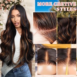 EARLR 26 inch Balayage Brown Highlight 7X5 Lace Front Bye Bye Knots Glueless Wigs Human Hair Pre Plucked Pre Cut Bleached Knots Pre Everything Put on and Go Wig Highlight 1b30 Human Hair Wigs