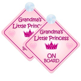 Grandmas Little Princess Baby on Board Sign for Car Twin Pack 2pcs Kids Safety Warning Car Signs