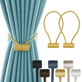 2 Pack Window Magnetic Curtain Tiebacks Holdbacks VS Upgraded 16 Inch Decorrative Drapery Tie Backs for Home Office Blackout Sheer Treatment,Gold