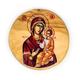 Virgin Mary of Jerusalem (Byzantine), Catholic Icon Fridge Magnet, Olive Wood Religious Inspirational Faith Magnets from Israel, Home, Kitchen, & Office, Holy Land Souvenirs & Gifts