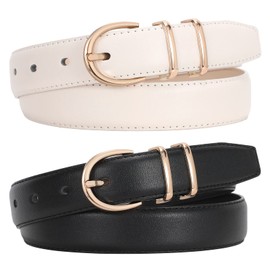 JASGOOD 2 Pack Women Leather Belt for Jeans Ladies Belts for Dresses Pants Plus Size Work Belt with Gold Buckle