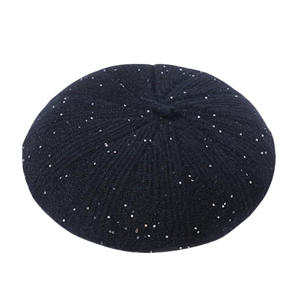 BUDUBIBI Bling Beret Hat for Women, Classic French Winter Knit