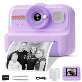 HiMont Children's Camera Instant Camera 1080P Instant Camera Children with 32GB Card & 3 Rolls of Printing Paper, Funny Children's Toy Gifts for Boys & Girls from 3-12 Years