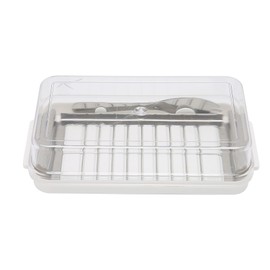 Stainless Steel Butter Cutter Box Cheese Storage Container with Transparent Cover for KitchenWhite Chassis