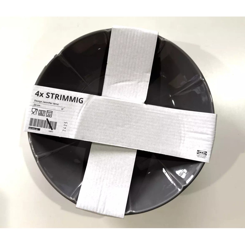IKEA New IKEA STRIMMIG Deep plate 4 Pack Stoneware grey