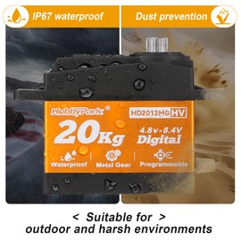 HobbyPark Waterproof Servo Metal Gear RC Servo Digital Servo w/Aluminum Horn RC Parts for 1/12 1/10 RC Crawler RC Truck RC Car Buggy Robotic Control Angle 90°-180° Programmable 8.4V HV (20kg Torque)