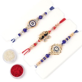 KSJONE Evil Eye Design Set of 3 Rakhi For Brother Rakhi Thread, Rakhi for Sister, Raksha Bandha Gift for Your Brother, Rakhi Bracelet For Loving Sibling, Father, Bhabhi, Bhaiya (Design 1)